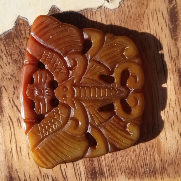 Jade Handcarved Very Vintage Set Two Butterfly/Moth Asian - Picture 5 of 9